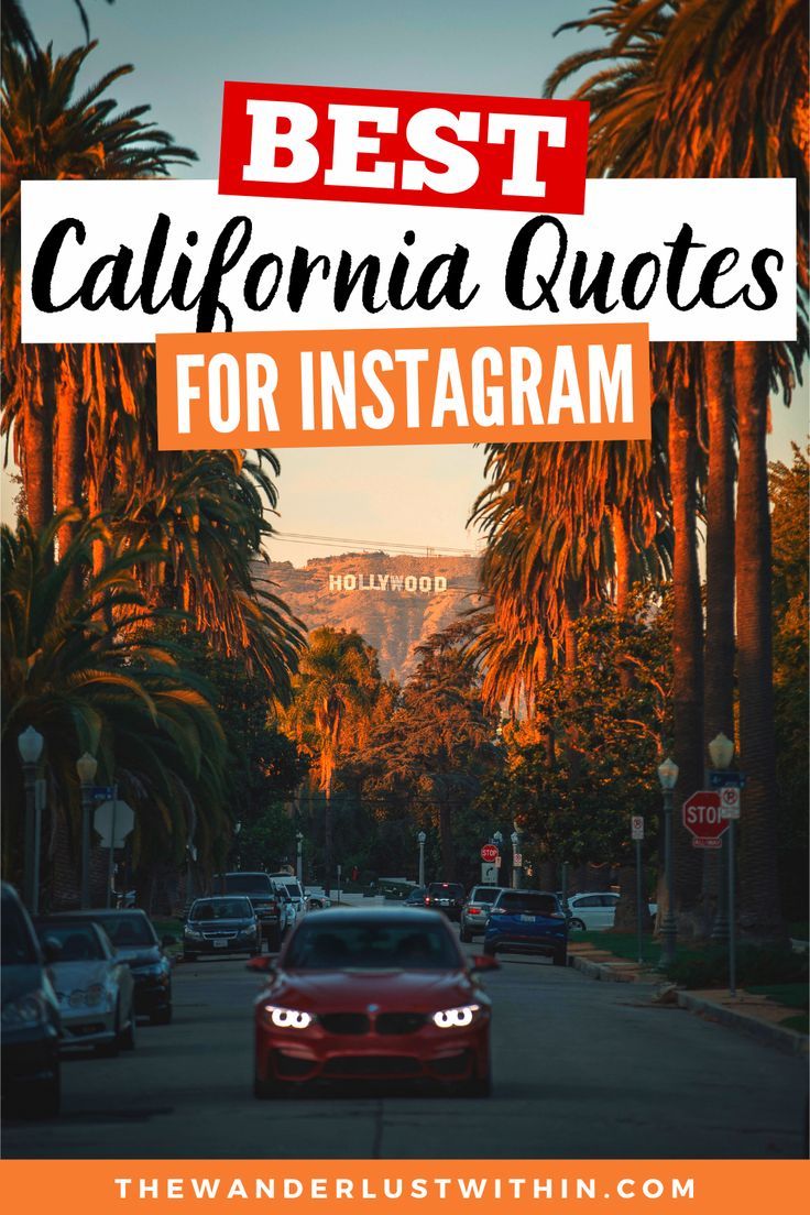 a red car driving down the road with palm trees in the background and text overlay that reads best california quotes for instagram