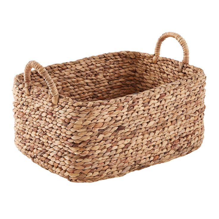 a woven basket with handles on the side