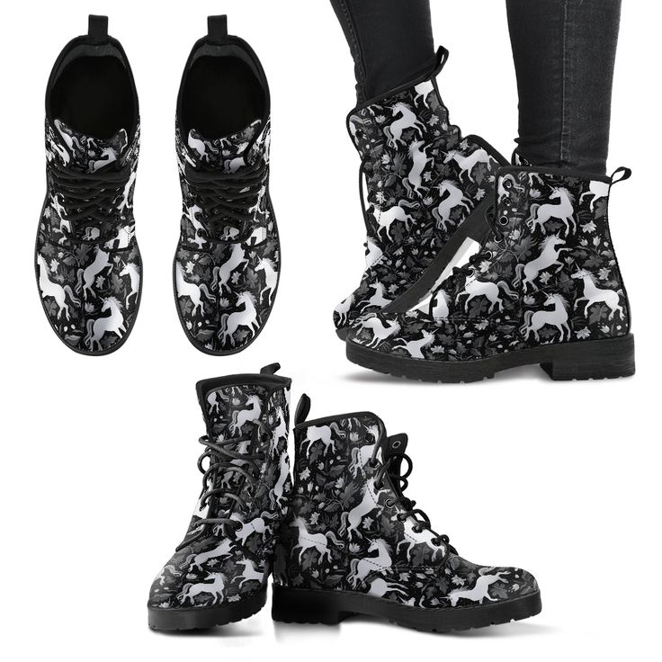 Bohemian Unicorn Boots | woodation.myshopify.com Casual Boots Womens, Floral Combat Boots, Handcrafted Boots, Vegan Boots, Comfortable Boots, Leather Boots Women, Black Boots Women, Women Boots, Black Leather Boots