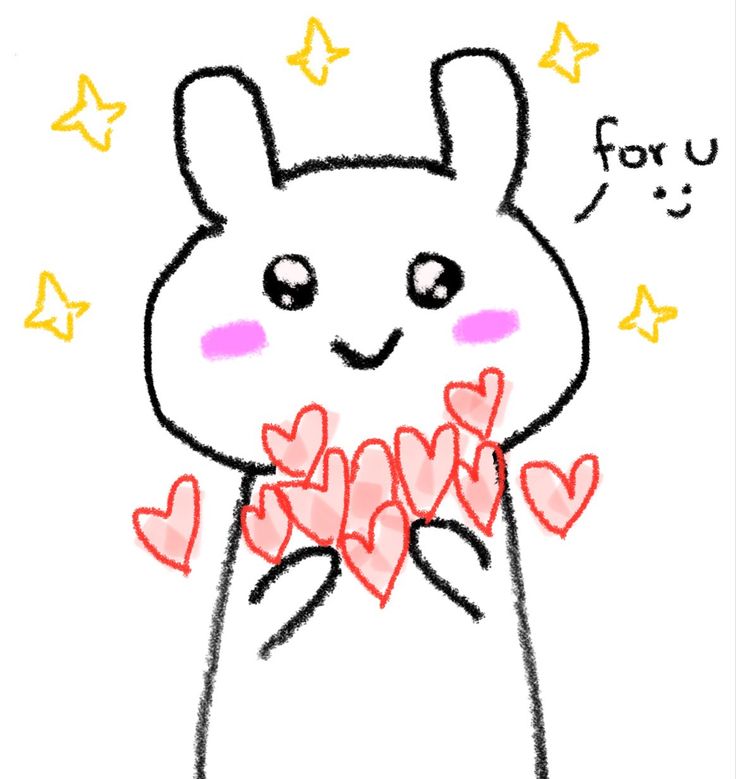 a drawing of a bunny with hearts in his hands