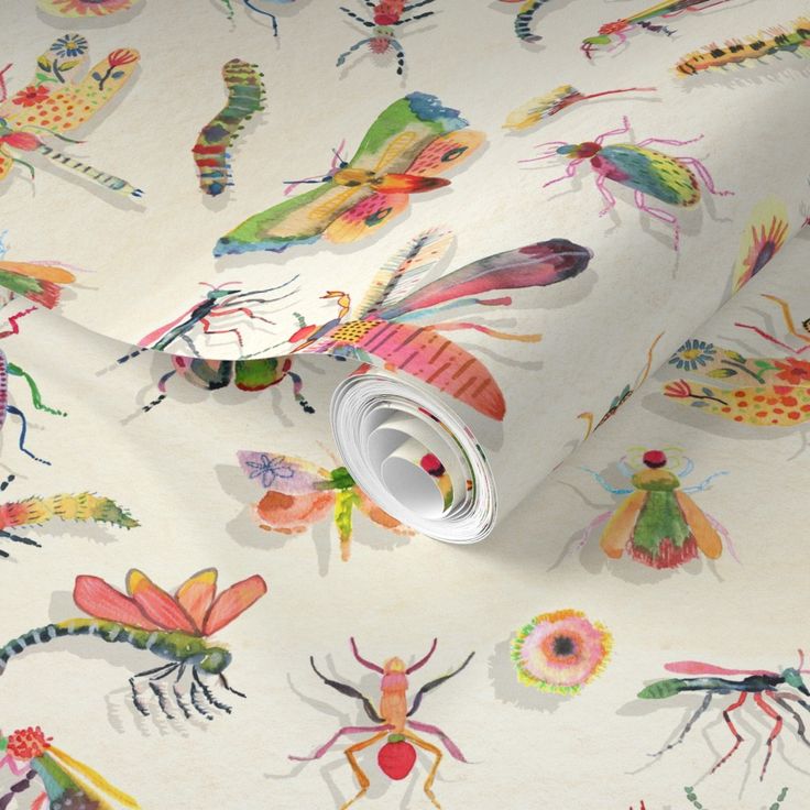 an image of colorful bugs and insects on white background wallpaper mural printable paper