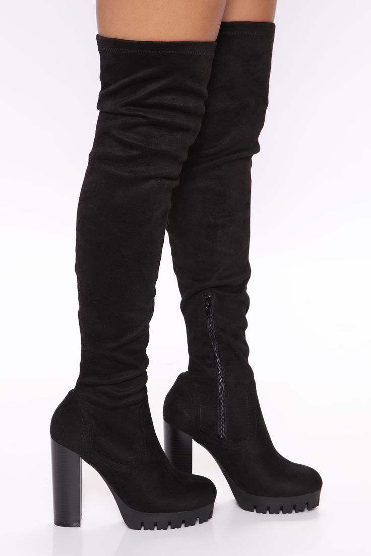 Available In Black And Taupe. 4.5 Inch Block Heel. 1 Inch Platform. Faux Suede. Over The Knee. Imported | Give You What You Need Boots in Black size 9 by Fashion Nova Thigh High Boots Size 11, Over The Knee Boots Platform, Heel Accessories, White Dresses For Women, Shop Maxi Dresses, Thigh High Boots, Active Wear For Women, Over The Knee, Women Lingerie