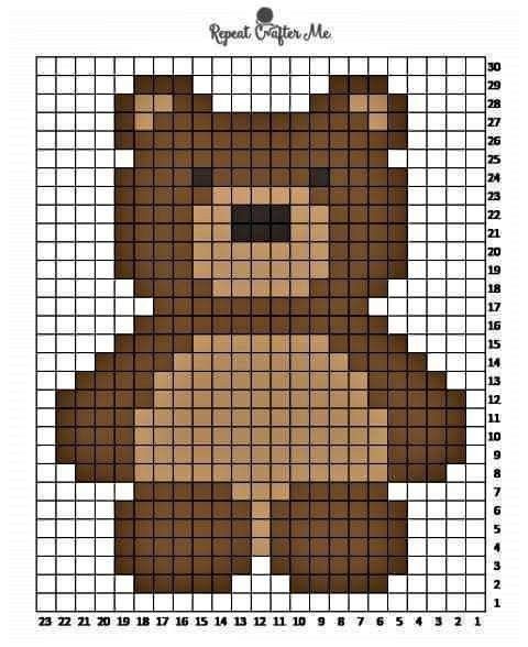 a cross stitch pattern with a teddy bear