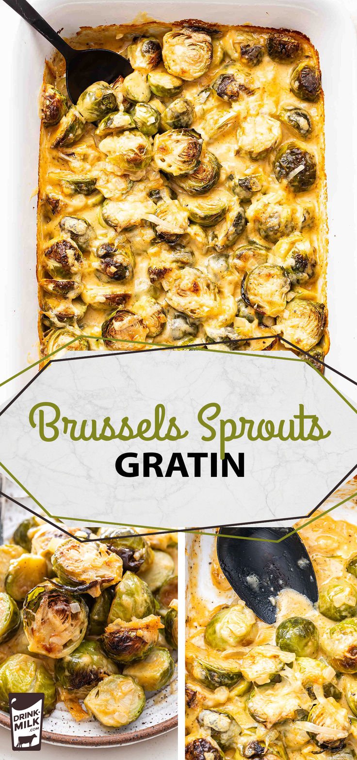 broccoli and brussel sprouts gratin in a casserole dish