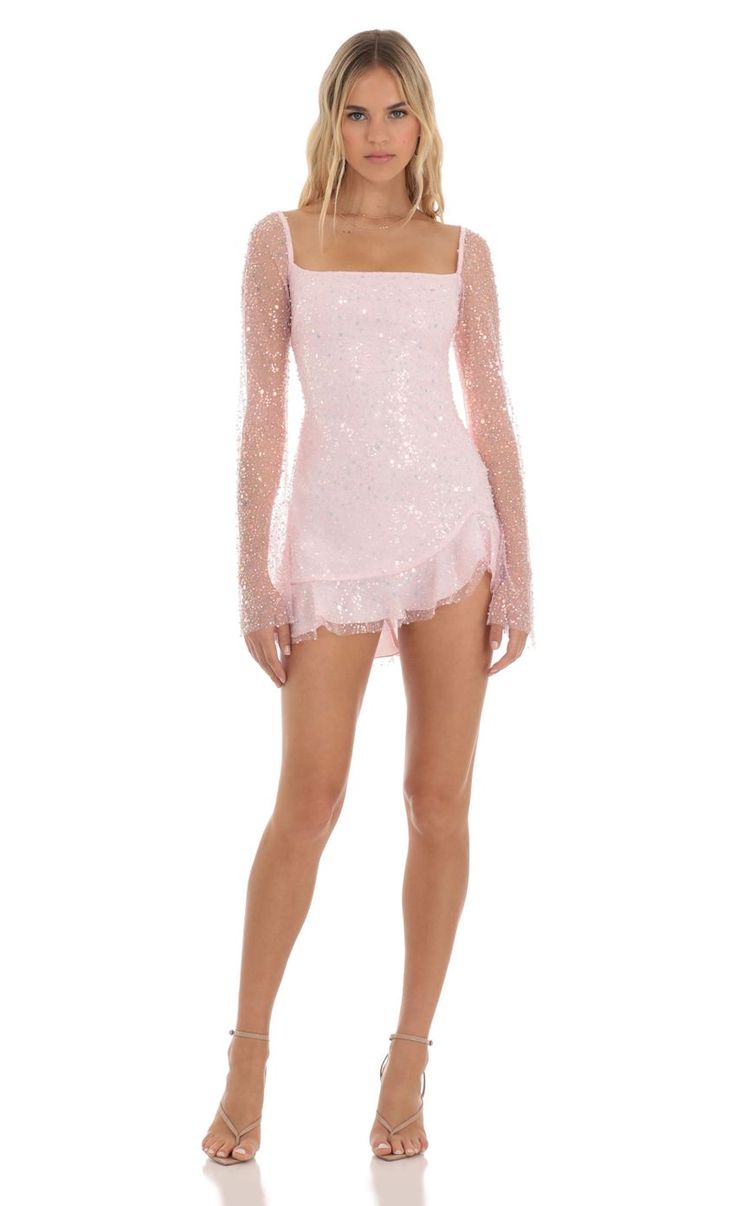 Sequin Corset Dress, Pink Hoco Dress, Winter Dance Dresses, Sequin Long Sleeve Dress, Pink Sparkly Dress, Pretty Homecoming Dresses, Sequin Corset, Hoco Dresses Long, Cute Formal Dresses