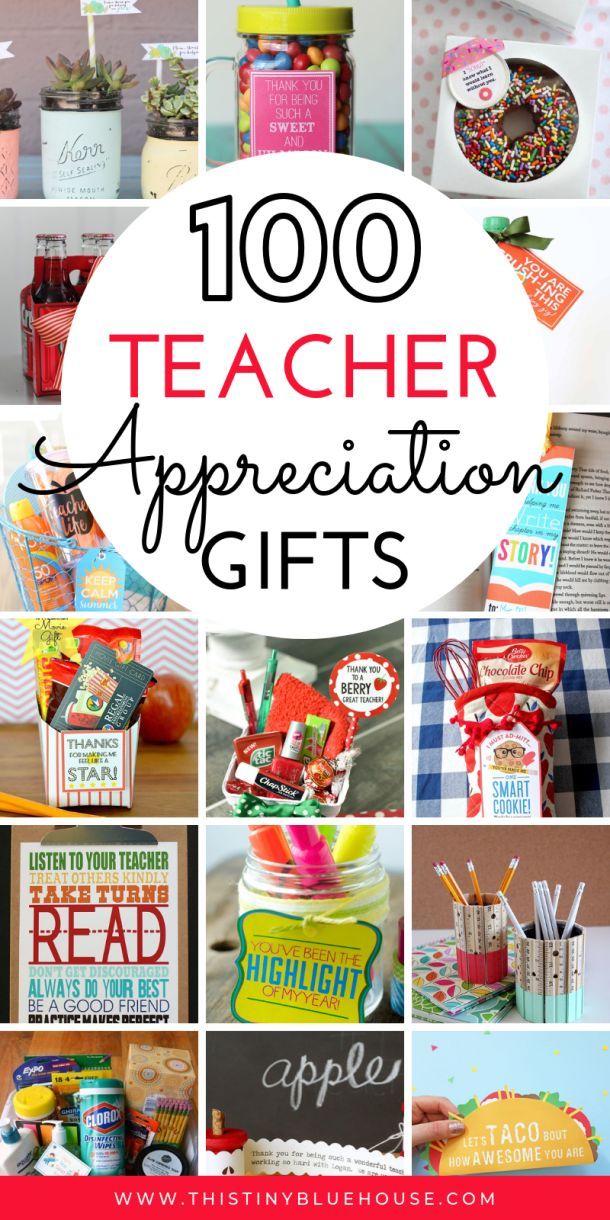 a collage of teacher appreciation gifts with the words, 100 teacher appreciation gifts on it