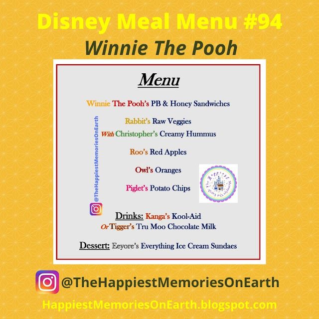 the disney meal menu for winnie the pooh