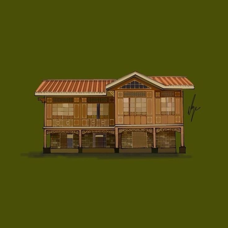 an image of a wooden house on green background