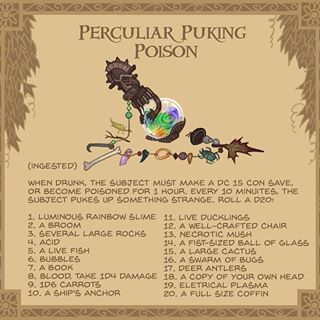 a poster with some writing on it that says perceular puking poison