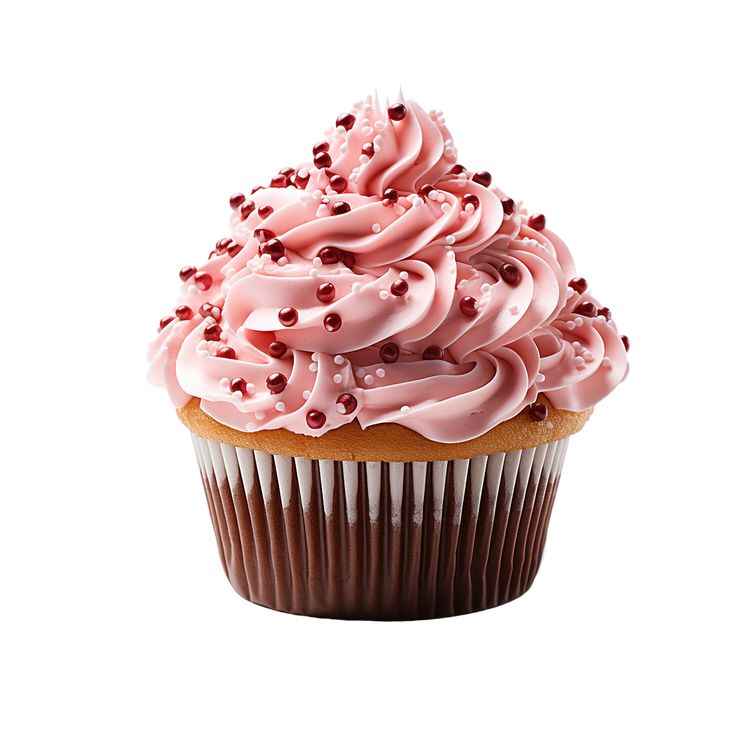 a cupcake with pink frosting and sprinkles on it's top