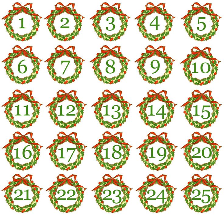 christmas wreaths with numbers and bows are shown in this file, as well as the number