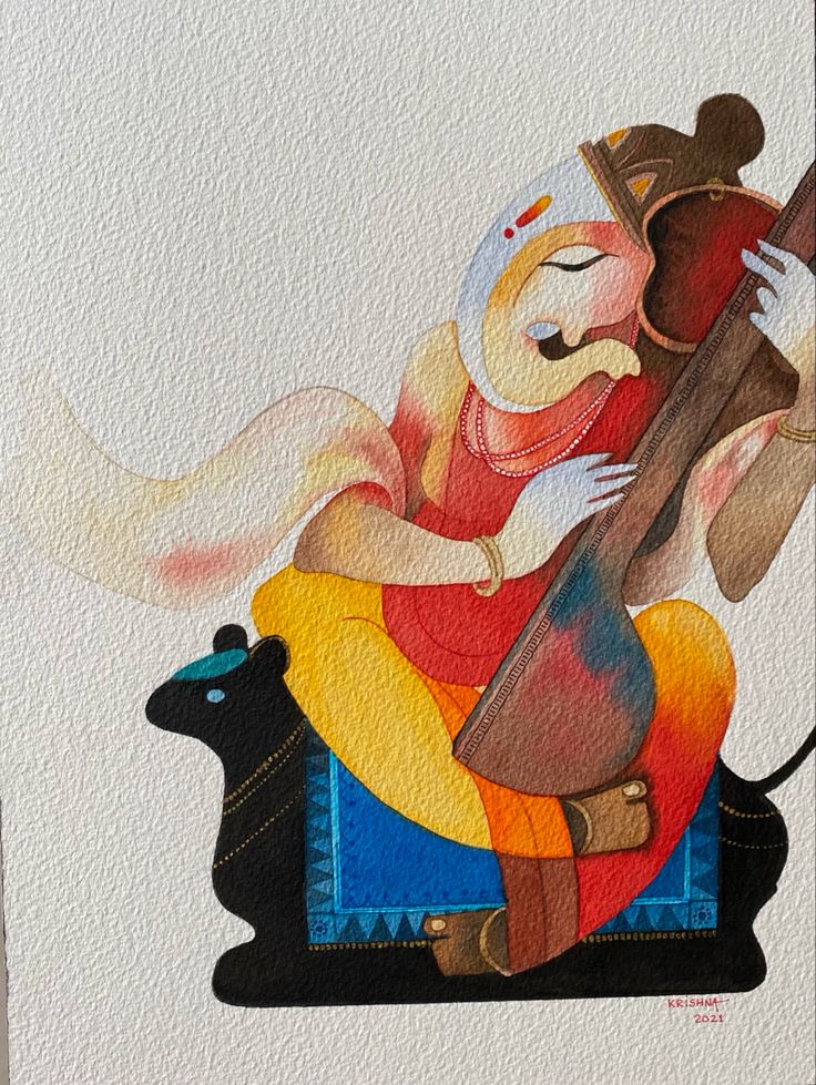 a painting of a man playing the guitar