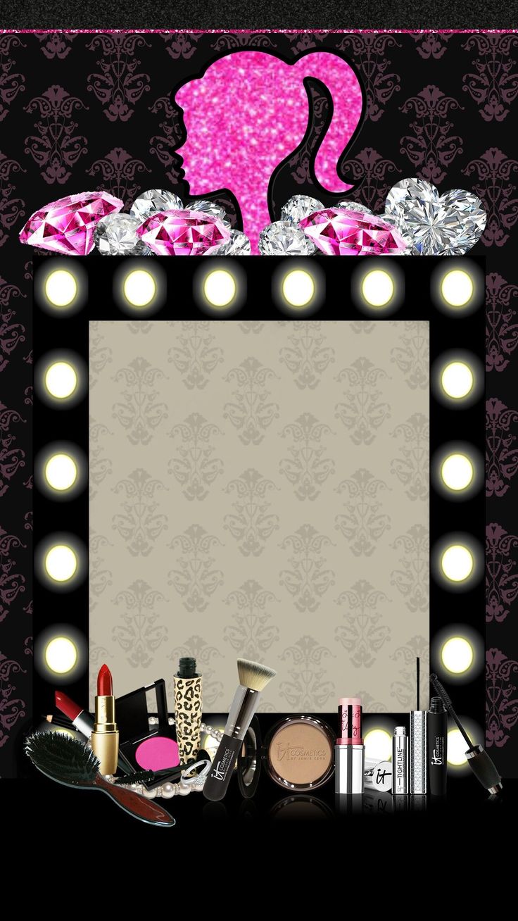 an image of a vanity with makeup and accessories in front of the light up mirror