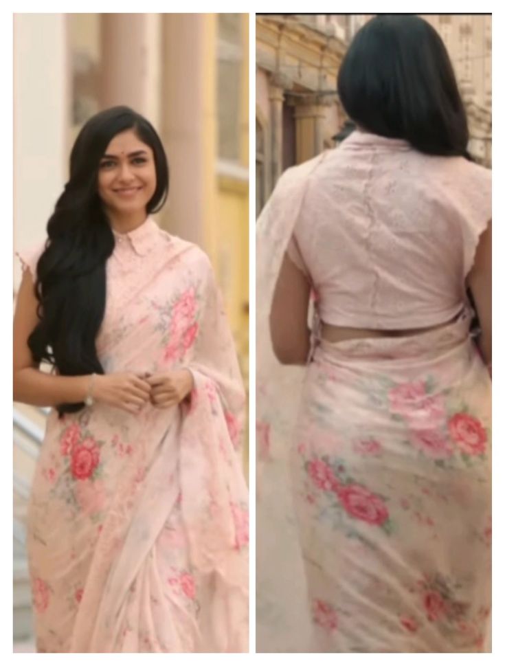 Seetharamam Blouse Models, Mrunal Thakur Saree In Sita Ramam, Mrunal Thakur Sita Ramam Outfits, Sitaramam Blouse Designs, Seeta Ramam Blouse Design, Seetha Ramam Saree Blouse, Sita Ramam Saree Looks, Mrunal Thakur In Saree, Sita Ramam Saree