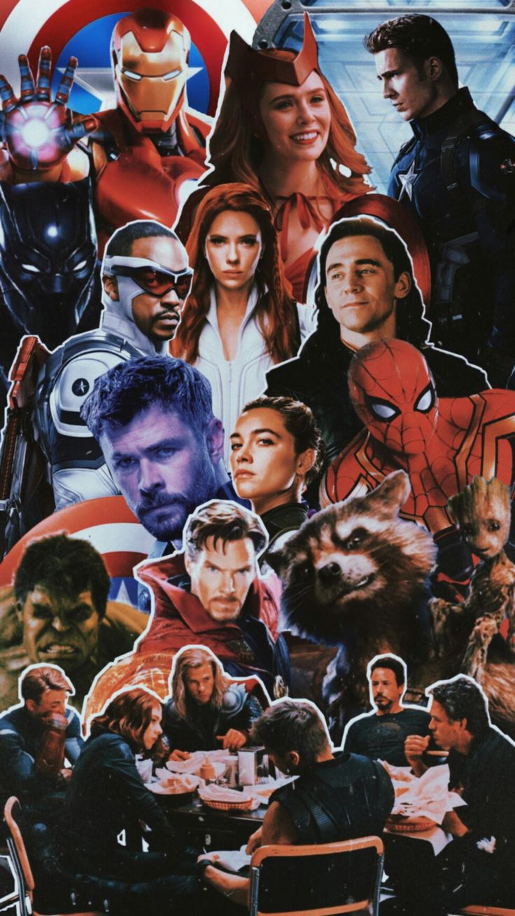 a collage of the avengers movie characters