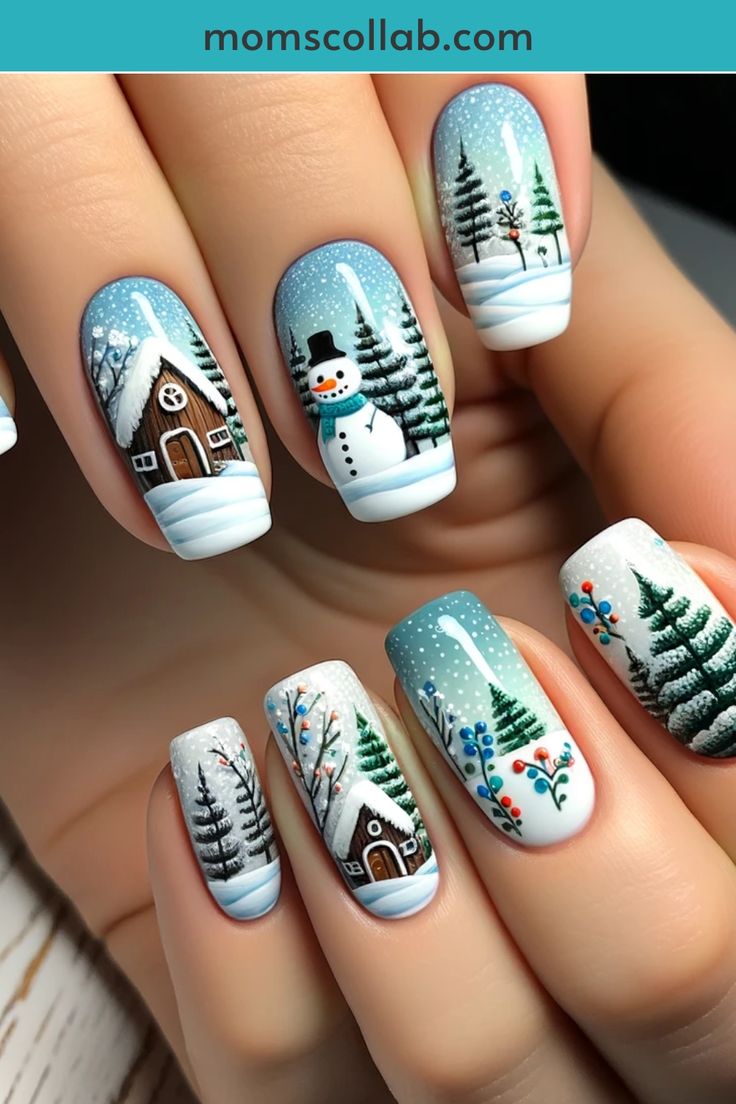 10 Exquisite Nail Designs to Beat the Winter Blues Gel Nail Art Designs 2024, Snowman Nail Art Designs, Christmas Nails Designs Holiday, Nail Design For Christmas, December Nail Art, Gingerbread Nail Art, Rudolph Nails, Winter Nail Art Designs, Classy Nail Art Ideas