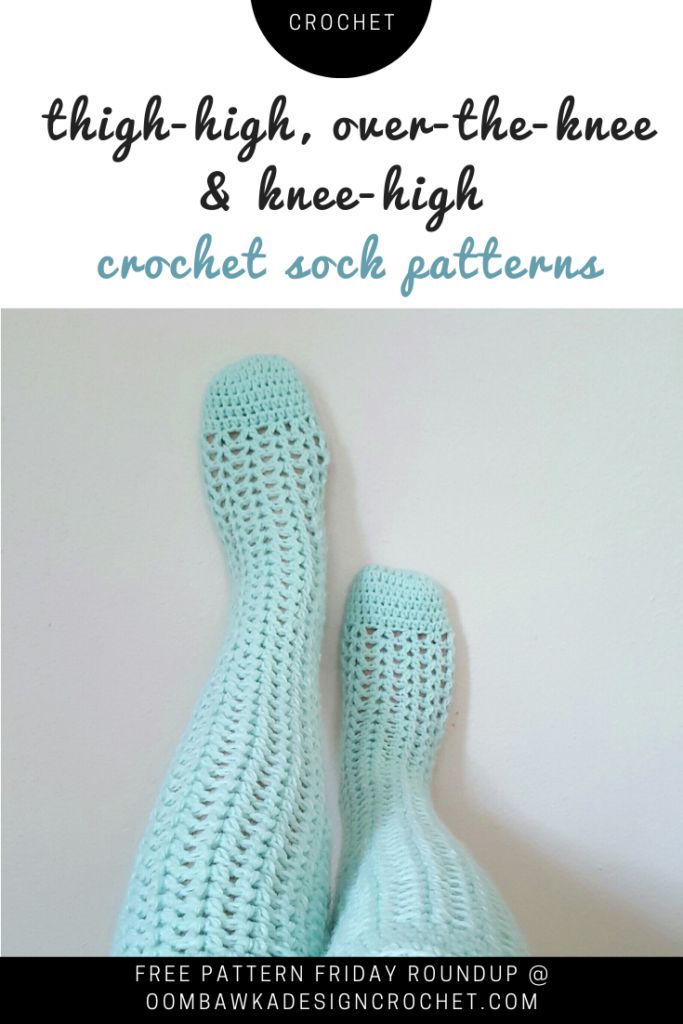 a pair of crochet socks with text overlay that reads, high - heel, over the - the - knee, and then - high crochet