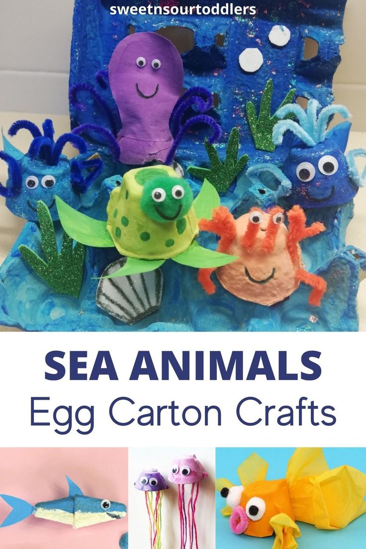 sea animals made out of egg carton crafts with text overlay that reads, sea animals egg carton crafts