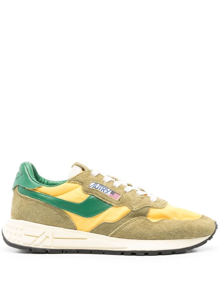 olive green/multicolour calf suede colour-block panelled design logo patch at the tongue embroidered logo to the side contrasting branded heel counter round toe front lace-up fastening pull-tab at the heel branded leather insole flat rubber sole Sneakers Green, Banana Yellow, Green Banana, Aviator Watch, Balenciaga Track, Balenciaga Triple S, Fine Watches, Custom Watch, Summer Beach Wear