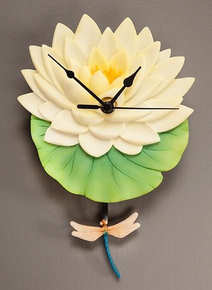 Water Lily and Dragonfly Pendulum Clocks - Shelburne Country Store Nature Bathroom, Mirrors Ideas, Nature Clock, Pendulum Wall Clock, Pendulum Clock, Clock Wall Art, Clock Art, Wall Vase, Diy Clock