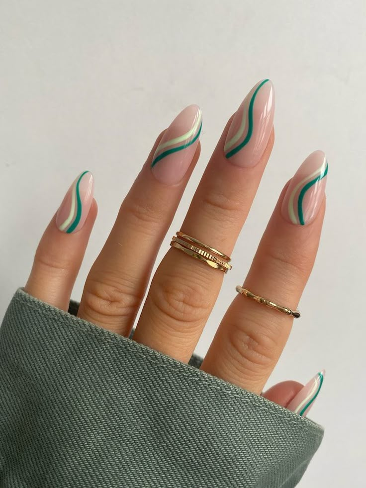 Mint and Teal Green Swirl Custom Press on Nails - Etsy Mint Nails, Unghie Sfumate, Kutek Disney, Green Acrylic Nails, Green Nail Designs, Nails Press, Easy Nails, Green Mint, Minimalist Nails