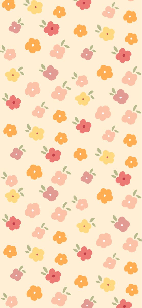 a wallpaper with flowers on it in different colors and sizes, including oranges, pink