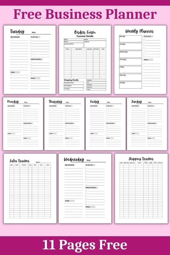 Free small business Planner | Business Printable Planner by  Sharon Bottoms dailyplannertemplate #travelplanner Small Business Checklist Free Printable, Work Project Planner Printable Free, Business Checks Templates, Small Business Paperwork Organization, Order Form Template Free Printable Craft, Business Forms Templates Free Printable, Inventory Printable Business Free, Powersheets Printable Free, Raffle Ideas For Small Business