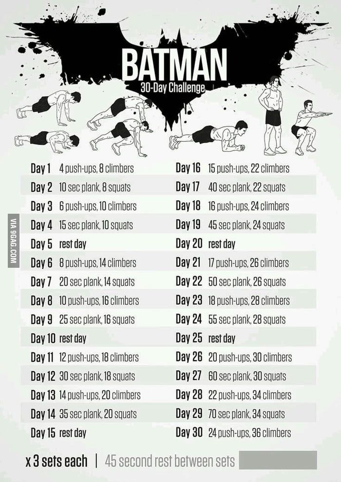 the batman 30 day challenge is shown in black and white with an image of people doing different