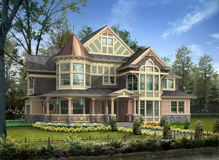 this is an artist's rendering of a victorian style house with lots of windows