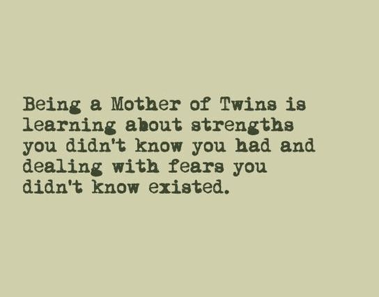 a quote that reads being a mother of twins is learning about strengths you didn't know you had and dealing with fear you didn't know