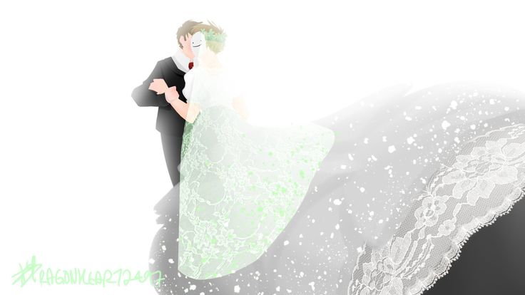 a bride and groom are standing on the back of an elephant with snow falling all around them