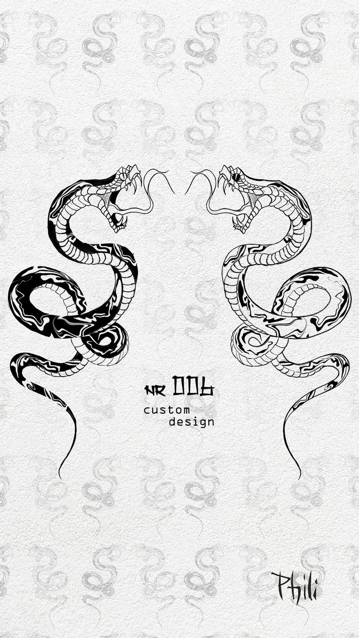 two black and white snakes with chinese writing on the bottom, one snake is curled up in