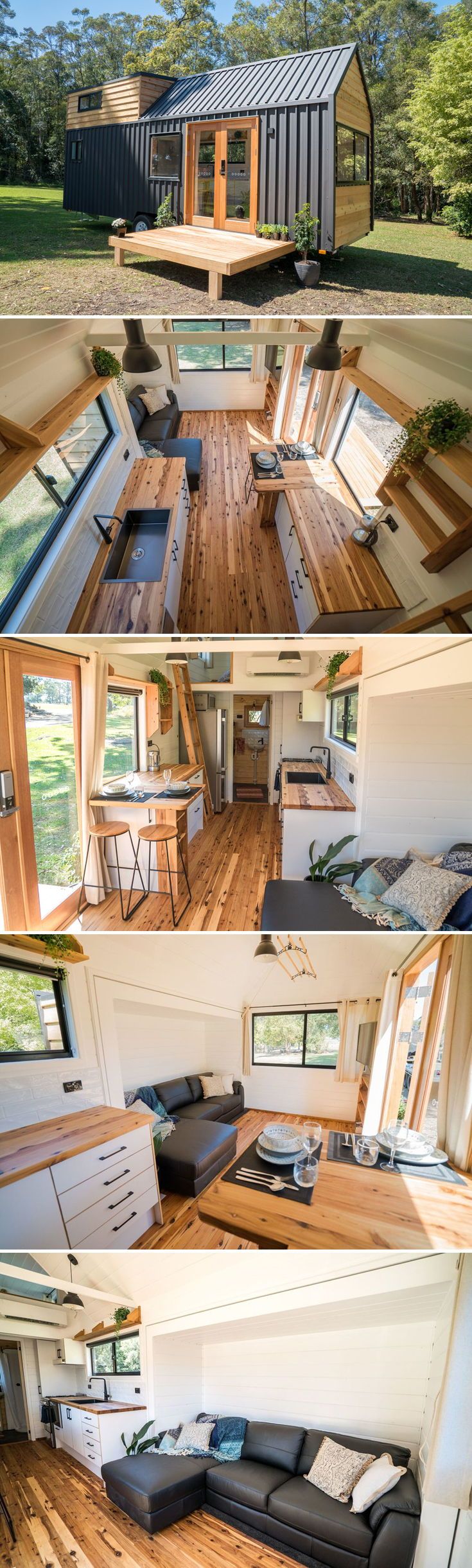 the interior and exterior of a tiny house