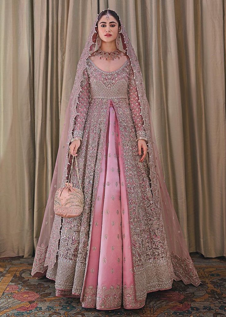 Elegant Tea Pink Pakistani Bridal Dress Gown Pishwas in Lehenga Style Pink Pakistani Bridal Dress, Pakistani Bridal Couture, Dressing Design, Pakistani Bridal Dress, Walima Dress, Latest Bridal Dresses, Bridal Dresses Pakistan, Lehenga Style, Pakistani Fancy Dresses