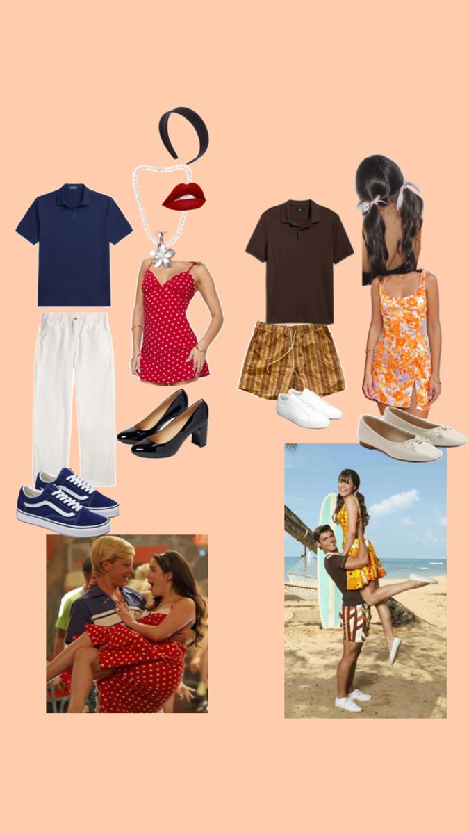 four different outfits and shoes are shown in this collage with the same woman's clothing