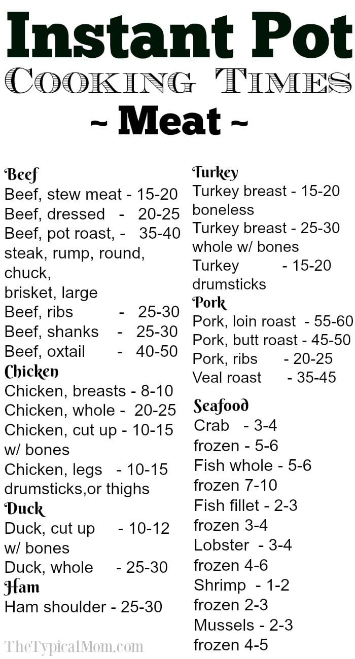 the instructions for instant pot cooking times are shown in black and white, with an image of