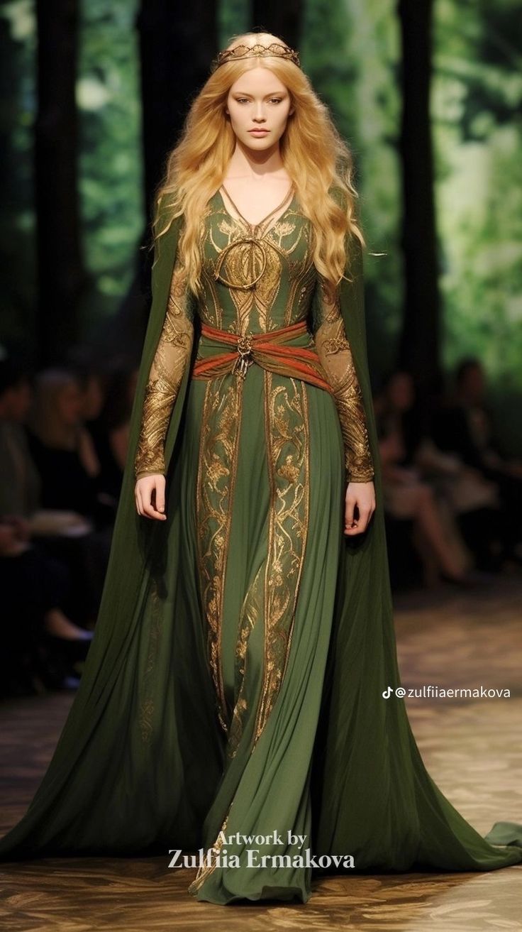 Elven Dresses, Elvish Dress, Elven Dress, Elf Dress, Medieval Gown, Fantasy Clothes, Fantasy Outfits, Royal Dresses, Fantasy Dresses