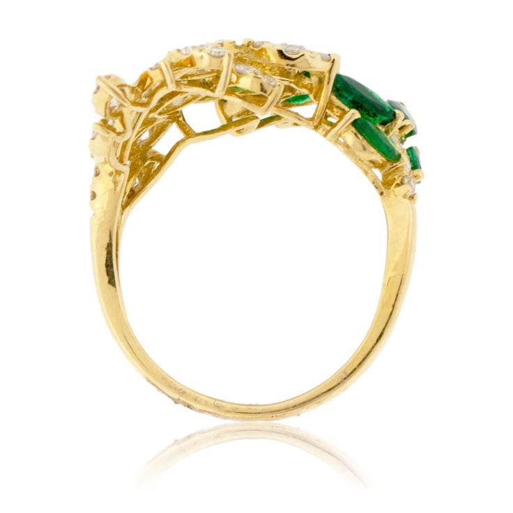 18K Yellow Gold .66ctw Diamond & 1.40ctw Emerald Ring Product Details Ring Information Center Gemstone Accent Stones Style #: RON JLRY4315 Type: Emerald Type: Diamond Metal Type: 18K Yellow Gold Shape: Marquise Shape: Round Number: 1 Number: 56 Carat Weight: 1.40ctw Carat Weight: .66ctw Product Measurements Widest Width (A): 17.0mm Thickness (B): 2.75mm Band Width (C): 2.2mm Shipping & Processing Standard Shipping is Free and typically takes 2-3 Days! Need it Faster? Select Expedited Shi Aquamarine Studs, Interlocking Ring, Diamond Cluster Engagement Ring, Rainbow Sapphires, 1 Number, Diamond Fashion Rings, Cluster Engagement Ring, Information Center, Pink Morganite