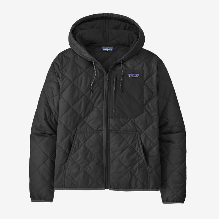 Patagonia Women's Diamond Quilted Bomber Hoody Insulated Jacket Women, Hiking Women, Women Diamond, Hiking Outfit, Diamond Quilt, Rei Co-op, Patagonia Womens, Lining Fabric, Black Hoodie