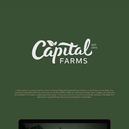 the capital farms website is displayed on a computer screen with an image of a farm in the background