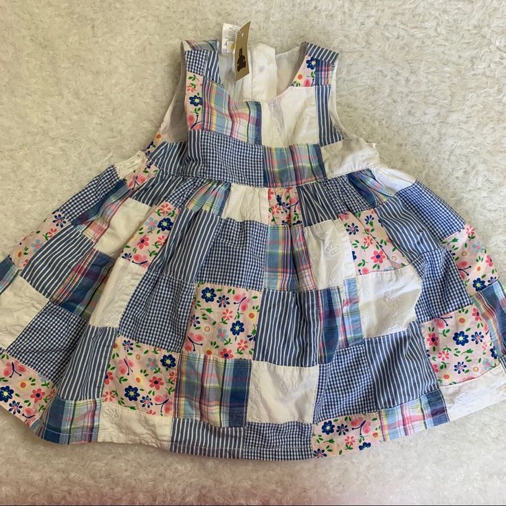 Baby Gap Floral Plaid Dress Nwt Playful Summer Dresses By Gap, Gap Casual Dresses For Playtime, Playful White Patchwork Dress, Blue Cotton Patchwork Dress, Gap Spring Playtime Dresses, Cotton Patchwork Playtime Dresses, White Cotton Dress For Playtime, White Cotton Dresses For Playtime, White Gap Dress For Playtime