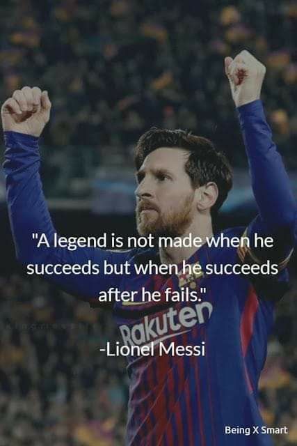 a soccer player raising his arms in the air with a quote above him that reads, a legend is not made when he success