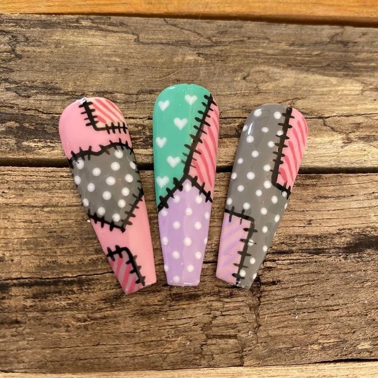 Patchwork Nails, Quilted Nails, Girls Nail Designs, Rainbow Nails Design, Pop Art Nails, Crazy Nail Art, Art Deco Nails, Fall Nail Art Designs, Work Nails