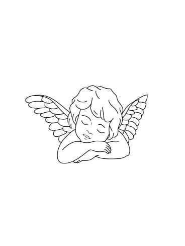 an angel with its arms crossed and wings folded over it's head, in black and white