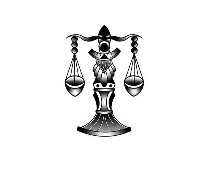 a black and white drawing of a lady justice scale