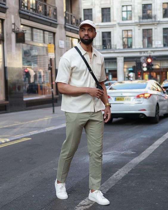 Old Money Summer Outfits Men 2024: 50+ Best Ideas You'll Love 29 Men’s Shirt Outfit, Light Green Chinos Outfit Men, Simple Men Outfits Summer, Mens Spring Summer Outfits, Mens Fashion Inspiration Summer, Off White Shirt Men, London Mens Fashion Summer, Men Olive Pants Outfit, Men Casual Shirt Outfit