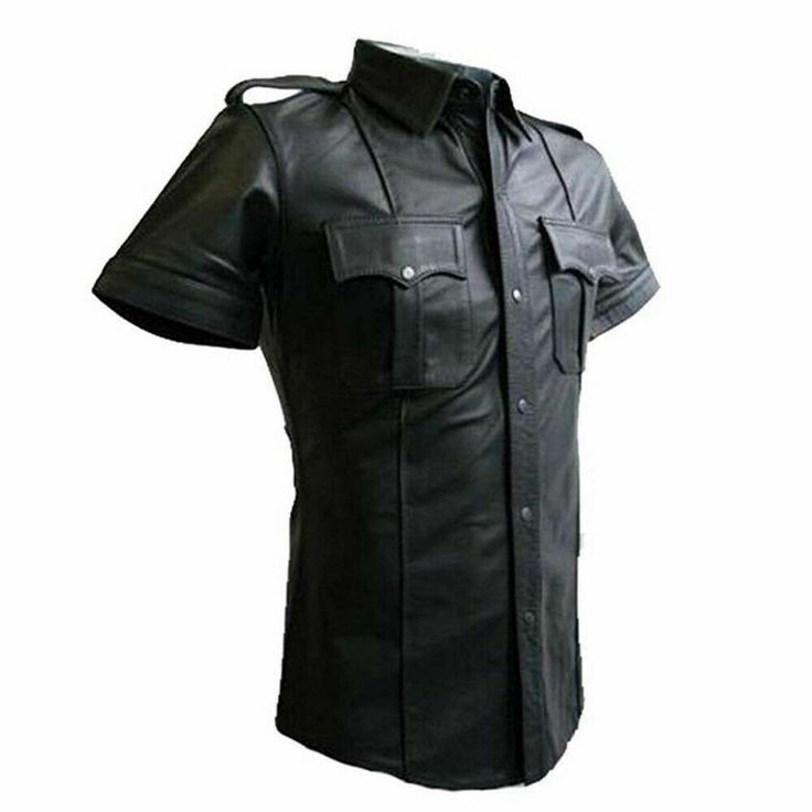 Military Style Shirts, Mens Leather Shirt, Biker Wear, Police Uniform, Police Shirts, Mens Leather Coats, Gay Shirts, Mens Waistcoat, Uniform Shirt