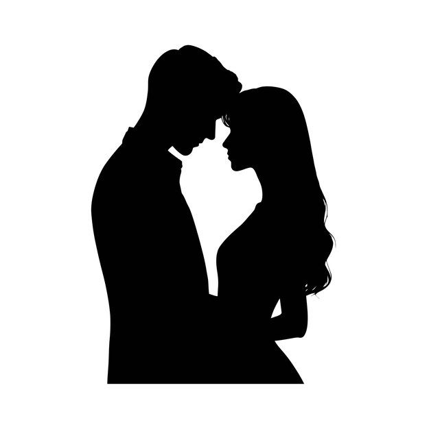 a man and woman are silhouetted against a white background, one is holding the other's head