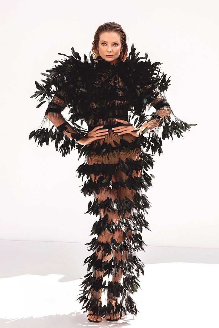 Sheer dress in black tulle and ruffled coq plumes - HerTrove Jean Louis Sabaji, Sensual Dress, Fashion Party Dress, Black Tulle Dress, Full Sleeves Dress, Wearable Sculpture, Ruffled Feathers, Drag Looks, Halloween Ball