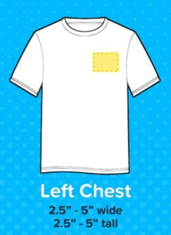 Purchase your own shirt, I will create and apply your logo.  Logos are typically placed on "left chest"(see positioning image). Depending on the size of the shirt your provide the logo may range from 2.5-5.0 in wide and 2.5-5 tall.  To purchase custom logos with a shirt, use listing "custom logo with shirt included" This listing price does not include shirts. White Cotton T-shirt With Custom Logo, White Crew Neck Top With Custom Logo, White Short Sleeve Top With Custom Logo, Fitted T-shirt With Custom Print And Short Sleeves, Custom Logo Cotton Crew Neck Top, Crew Neck Cotton Tops With Custom Logo, Cotton Crew Neck Tops With Custom Logo, Casual White Tops With Custom Logo, Custom Logo Short Sleeve T-shirt